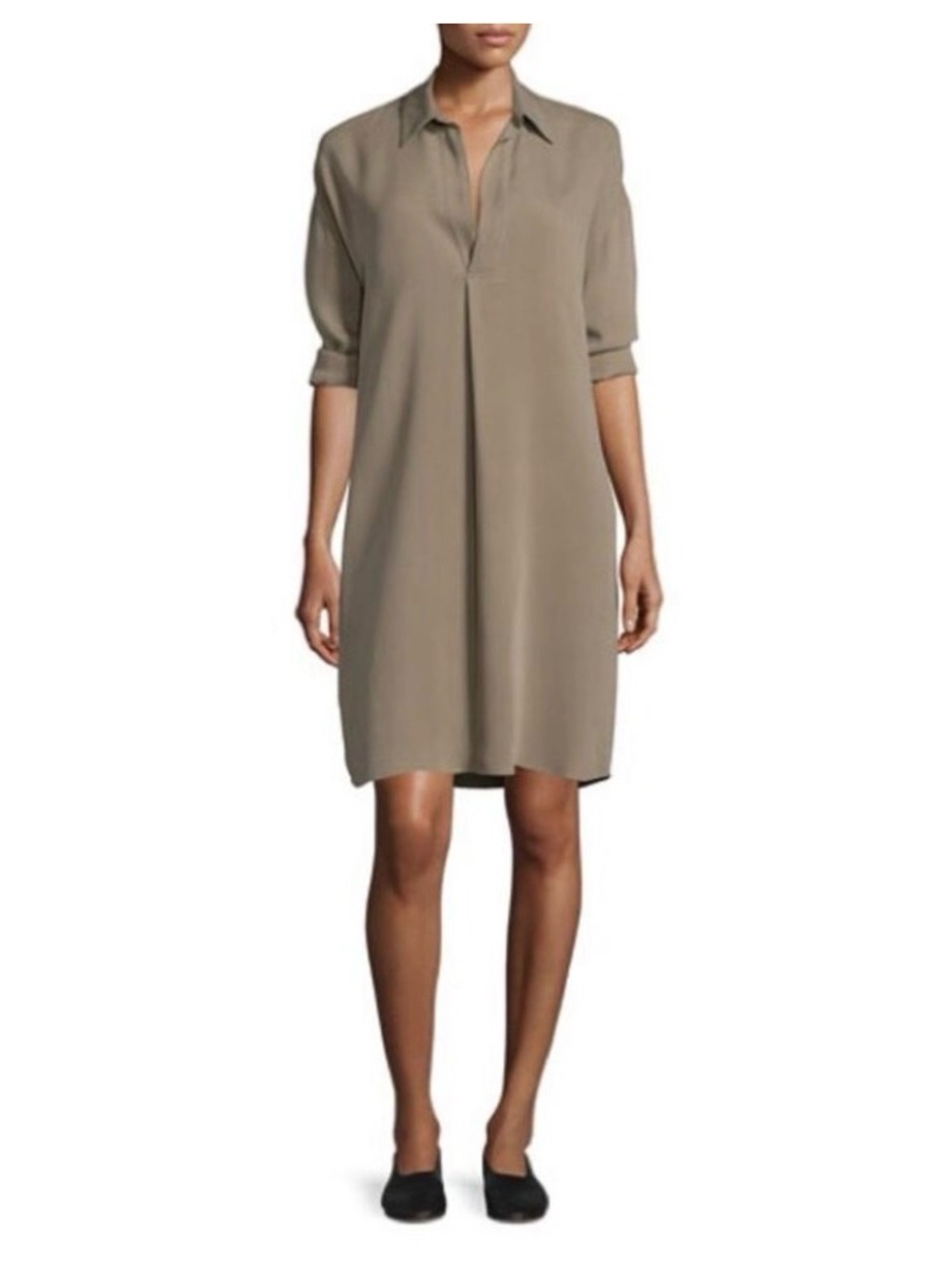 Vince khaki 100% silk Shirt Dress